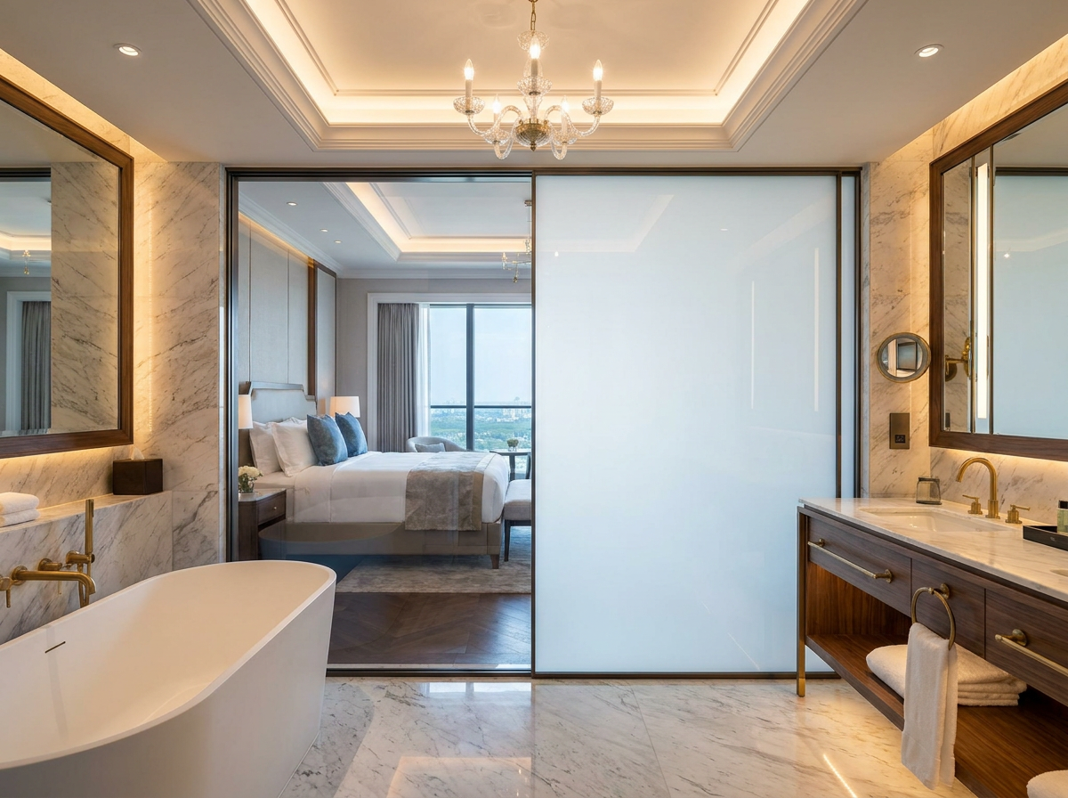 Hotel Smart Film Solutions with PDLC Privacy Glass for Luxury Hospitality